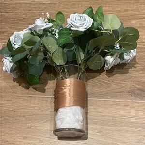 Handmade Elegant Faux Dusty Blue Dozen Rose Bouquet